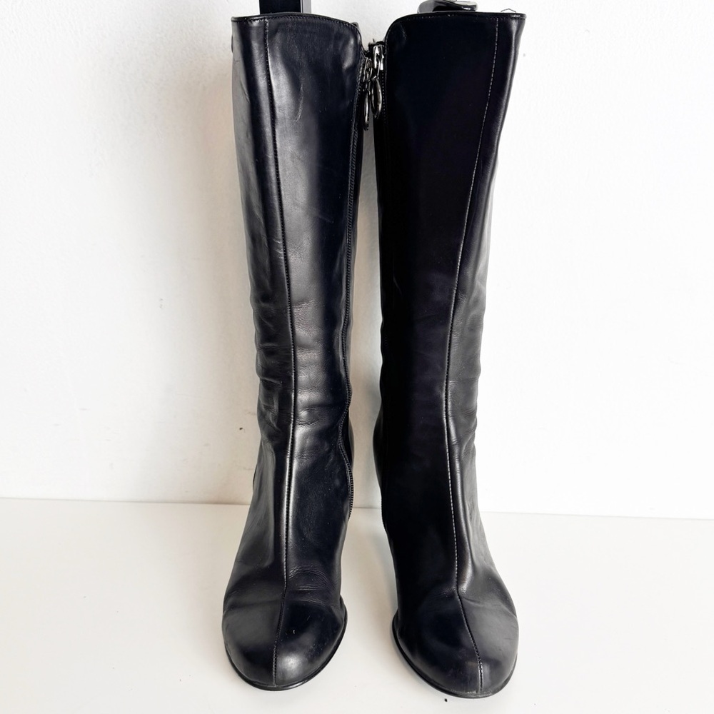 Vintage Pepe Castell Black Leather Knee-High Boots size 39 - Picture 2 of 7